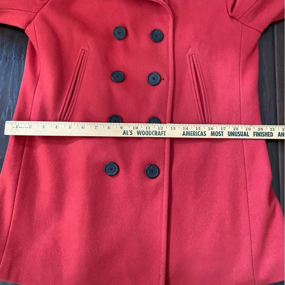 J. Crew Women’s Double Breasted Wool Blended Red Pea Coat L - Picture 11 of 13